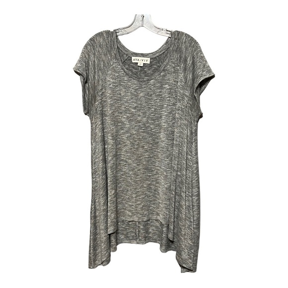 Ava & Viv Hi/Lo Side Tail Top Heather Gray Relaxed Fit Casual Short Sleeve Shirt - Picture 1 of 4
